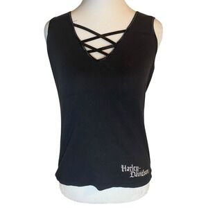 Harley-Davidson Tank Top Criss Cross V-Neck Sleeveless Biker‎ Size M Motorcycle